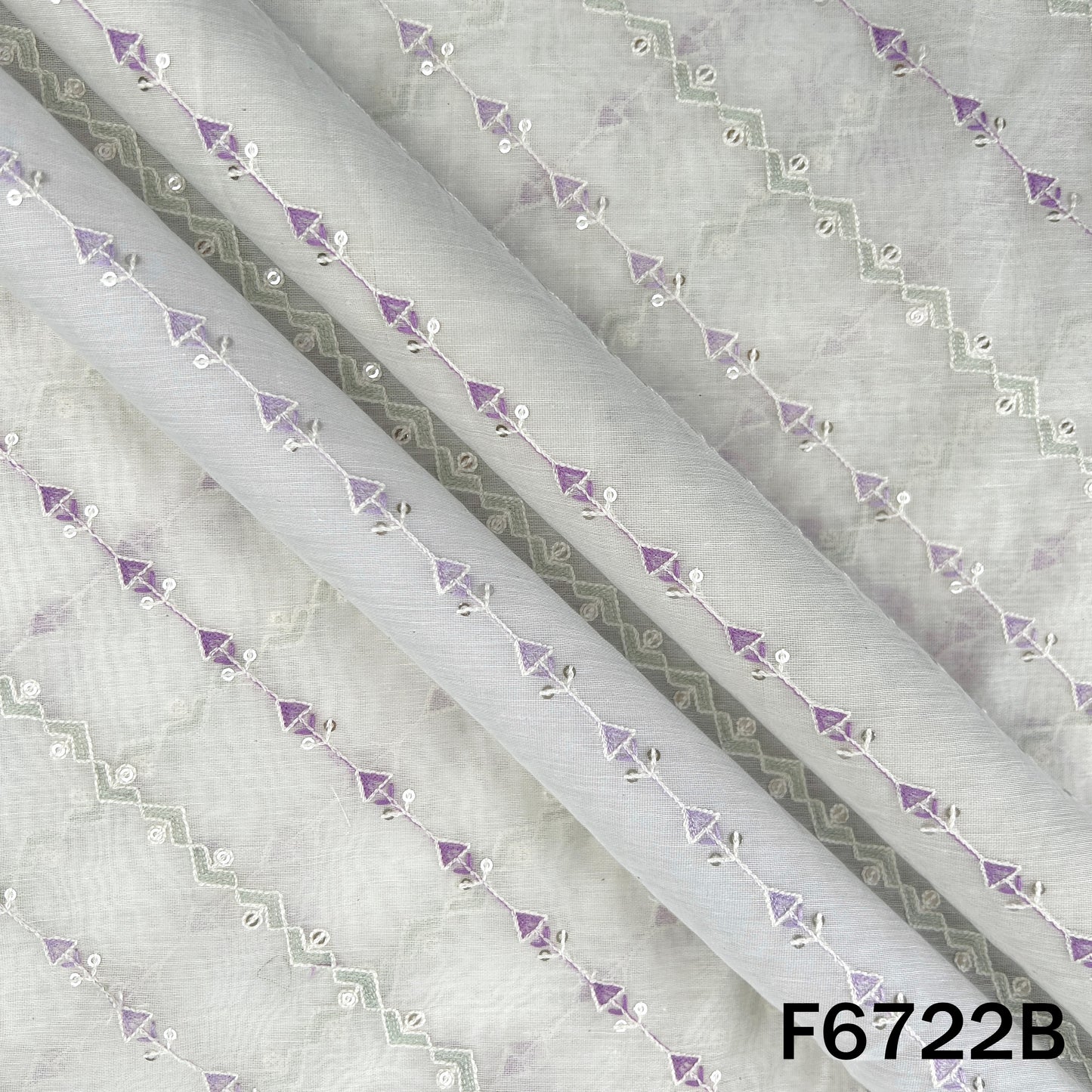 Thread Sequins Embroidered Mul Chanderi Fabric - F6722