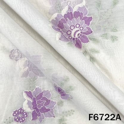 Thread Sequins Embroidered Mul Chanderi Fabric - F6722