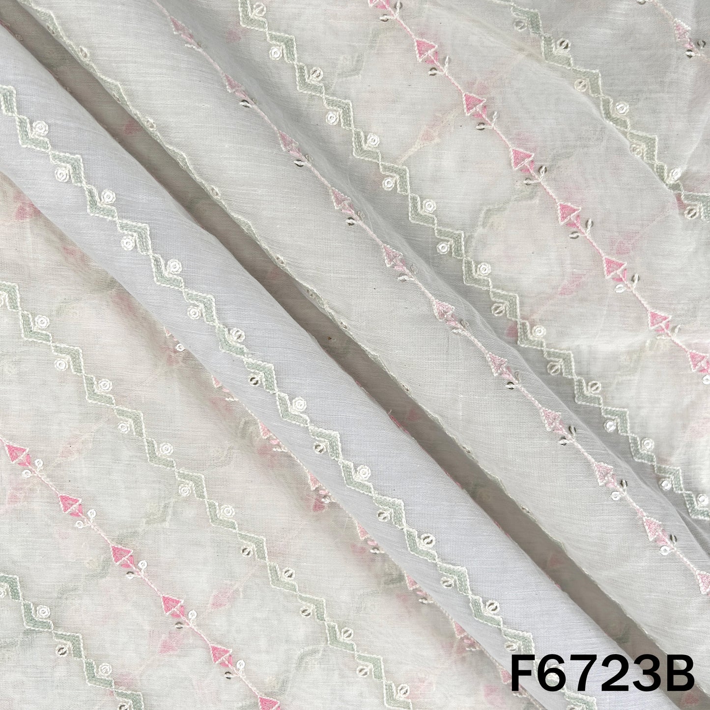 Thread Sequins Embroidered Mul Chanderi Fabric - F6723