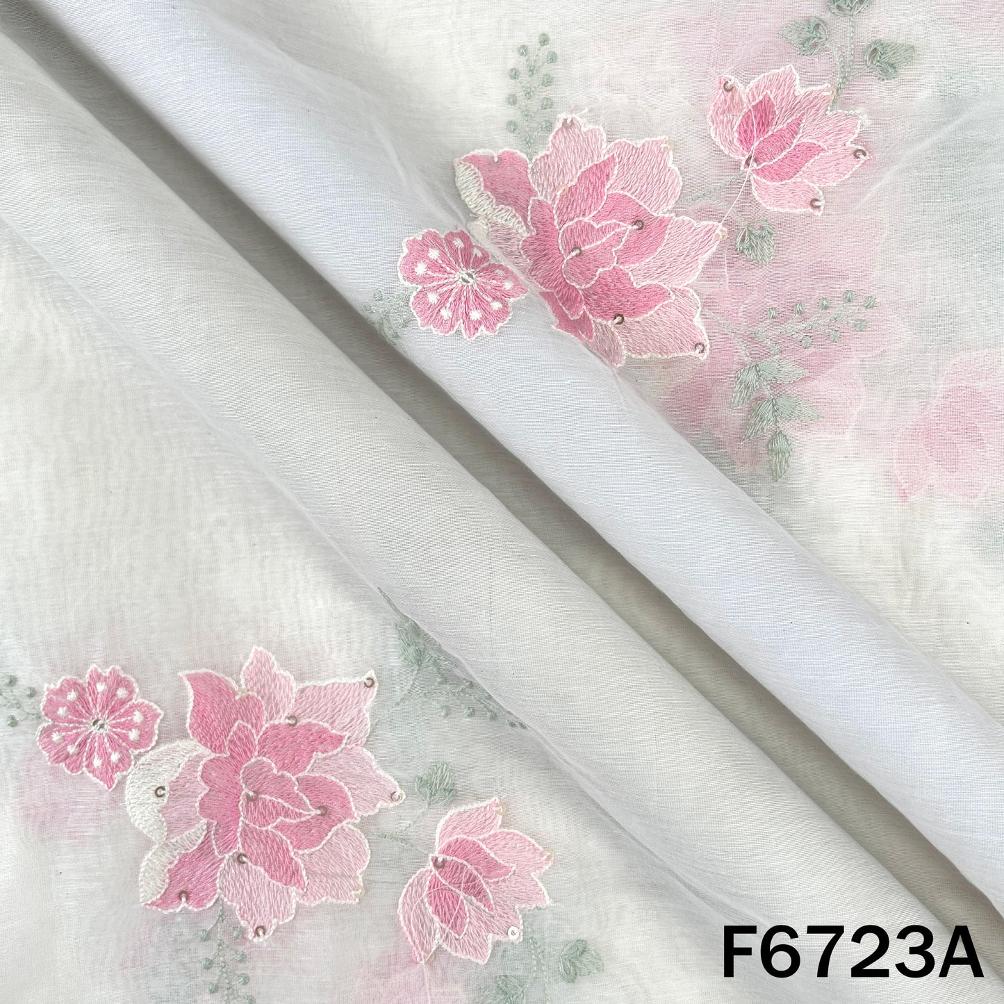 Thread Sequins Embroidered Mul Chanderi Fabric - F6723