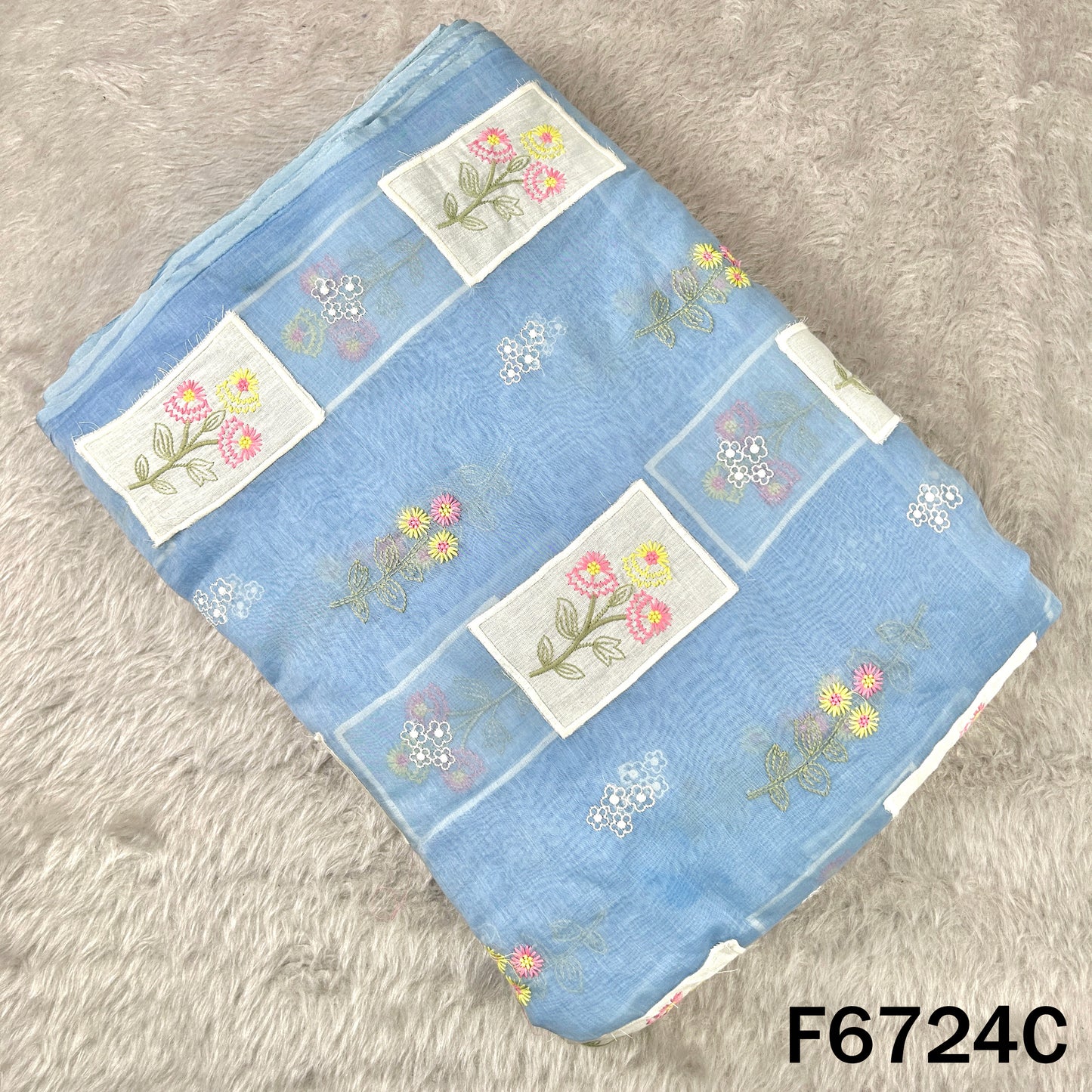 Thread Embroidered Mul Chanderi Fabric - F6724