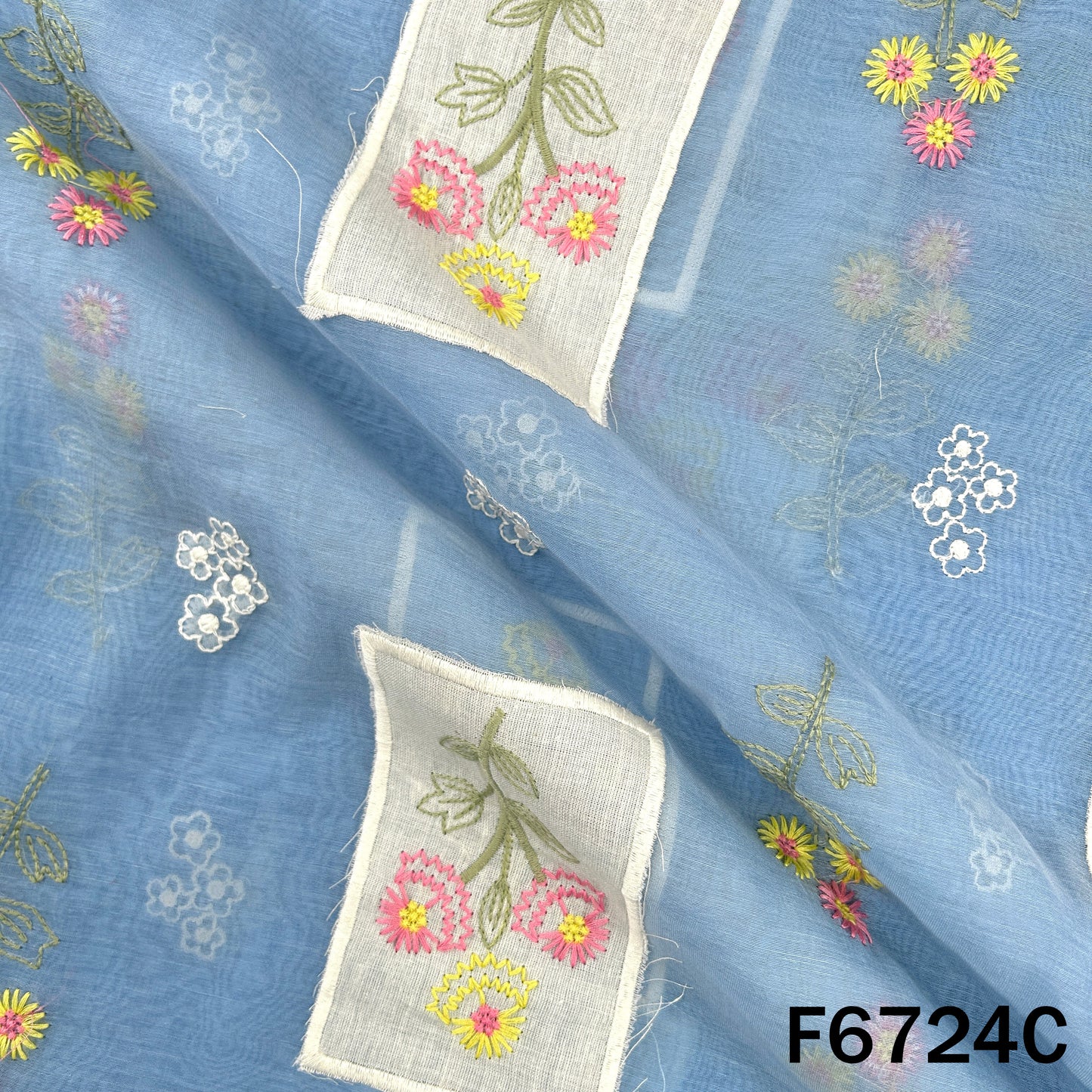 Thread Embroidered Mul Chanderi Fabric - F6724