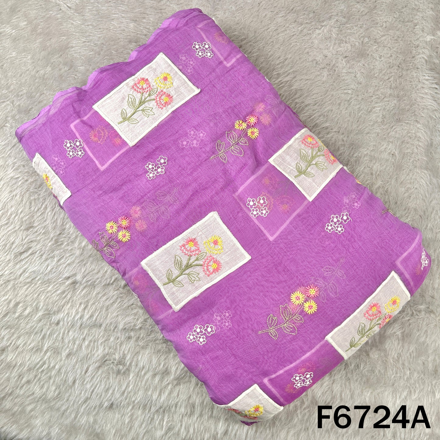Thread Embroidered Mul Chanderi Fabric - F6724