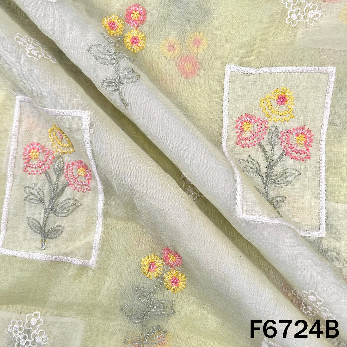 Thread Embroidered Mul Chanderi Fabric - F6724