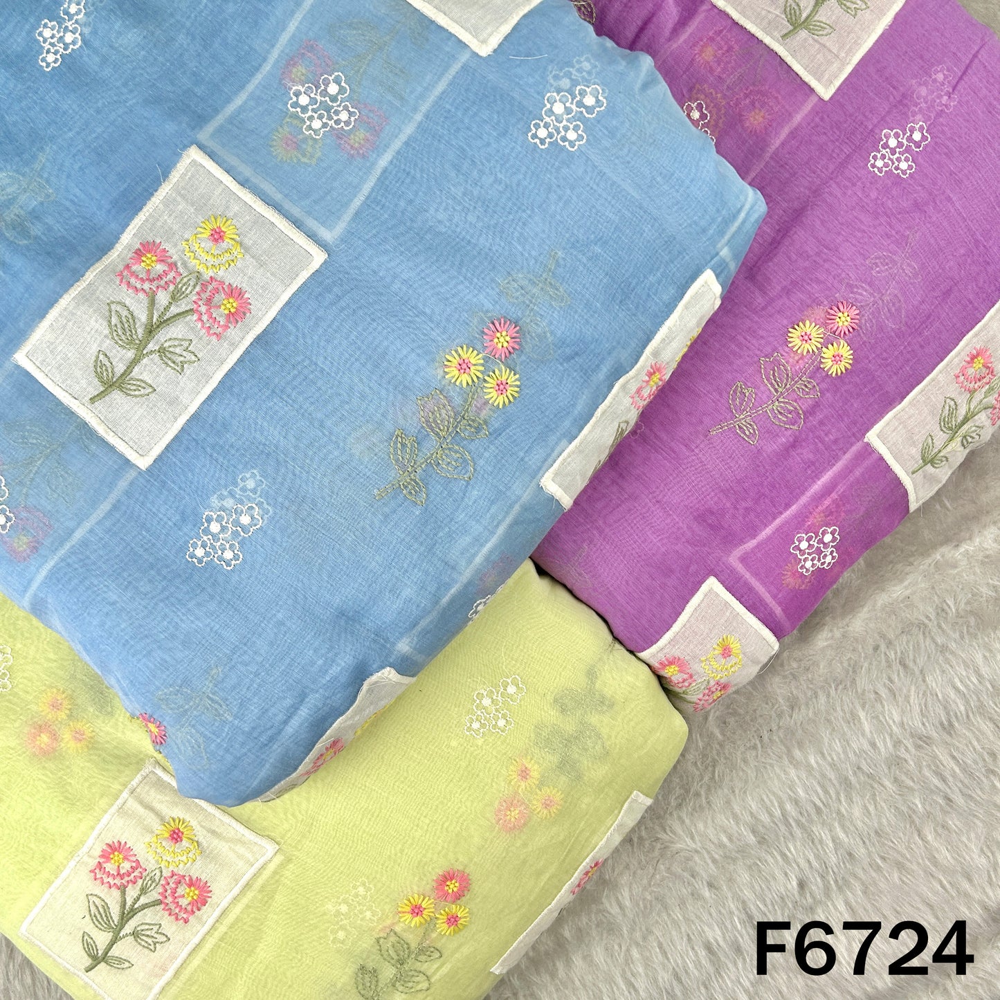 Thread Embroidered Mul Chanderi Fabric - F6724