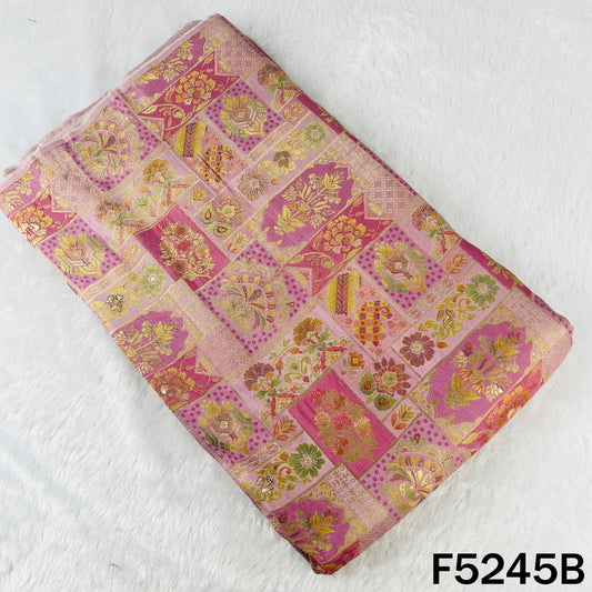 Zari Work Positional Print Jacqard Dola Silk Fabric - F5245