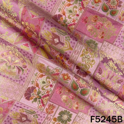 Zari Work Positional Print Jacqard Dola Silk Fabric - F5245