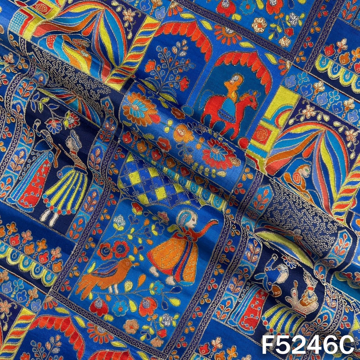 Zari Work Positional Print Jacqard Dola Silk Fabric - F5246