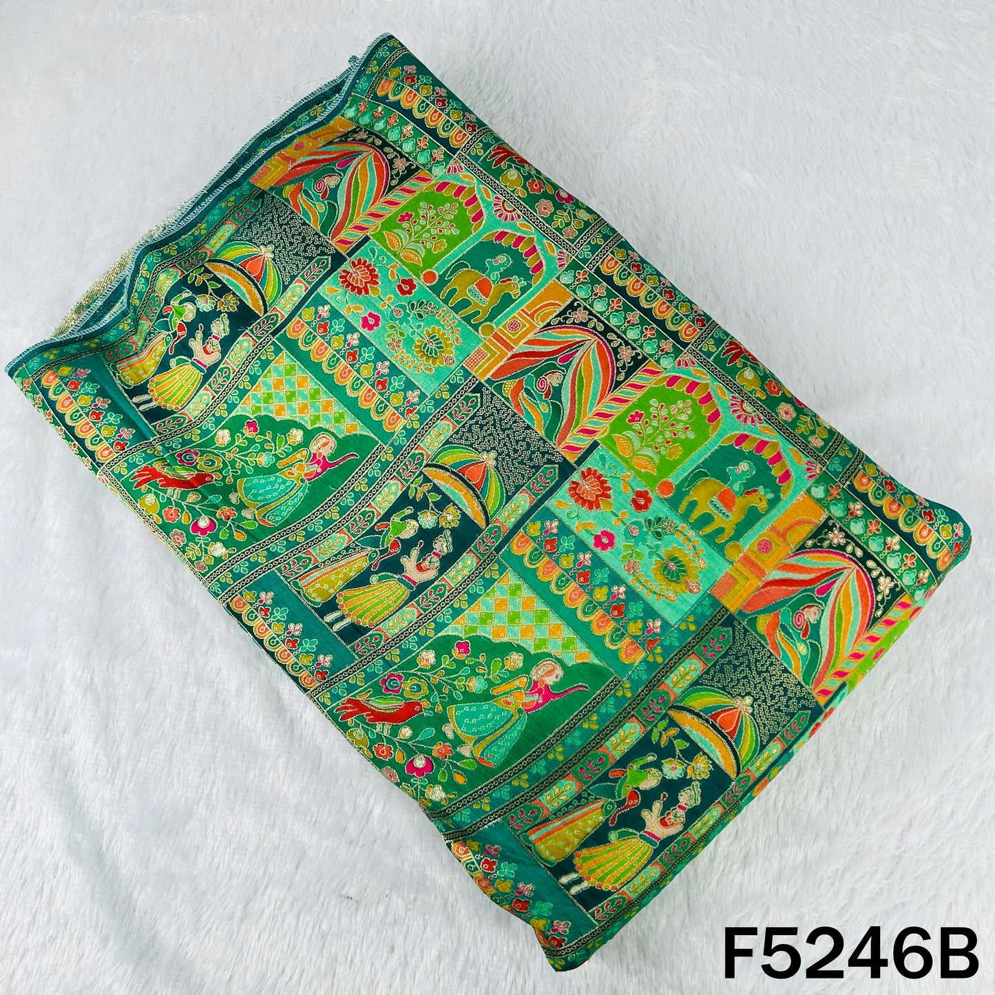 Zari Work Positional Print Jacqard Dola Silk Fabric - F5246