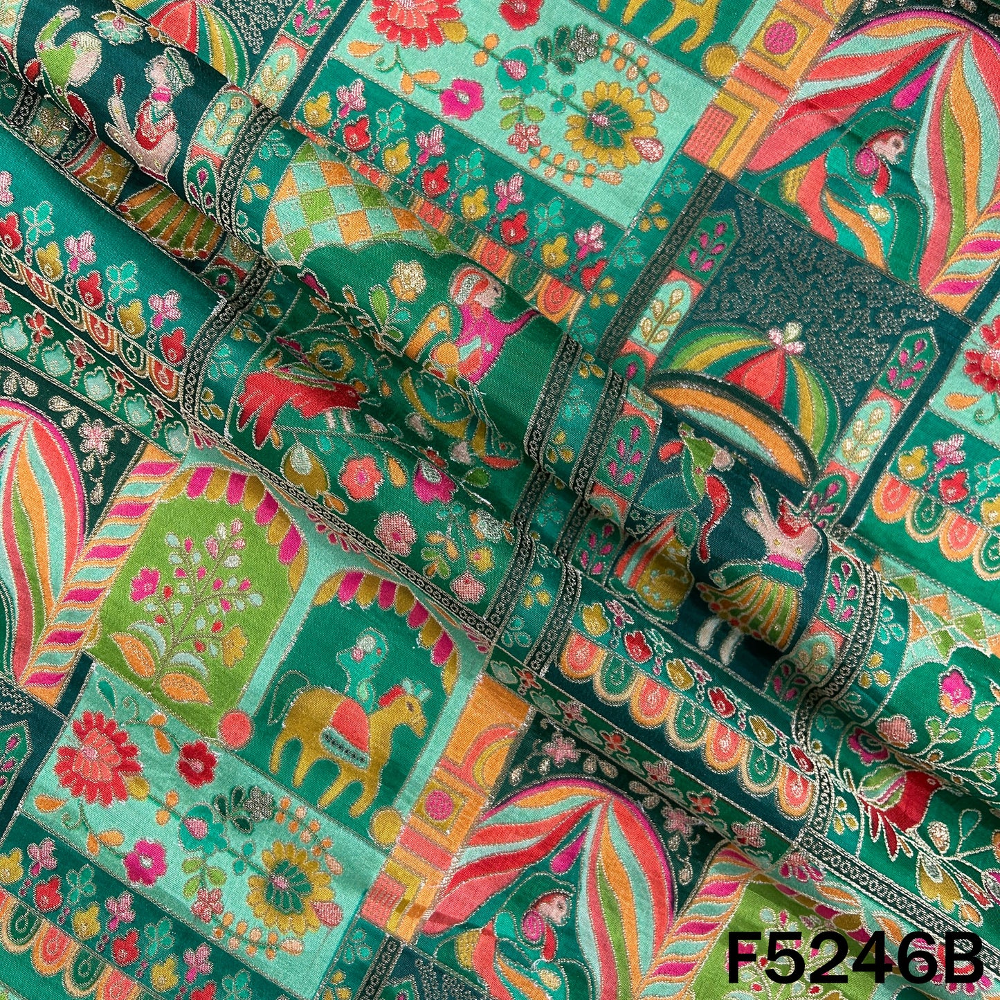 Zari Work Positional Print Jacqard Dola Silk Fabric - F5246