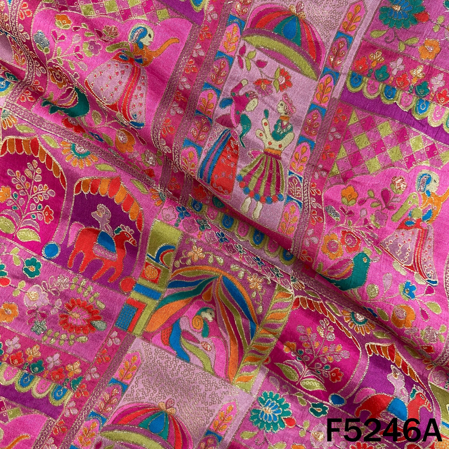 Zari Work Positional Print Jacqard Dola Silk Fabric - F5246