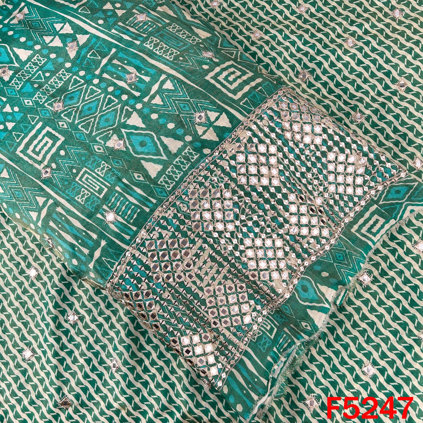 Zari Faux Mirror Work Tissue Silk Fabric - F5247