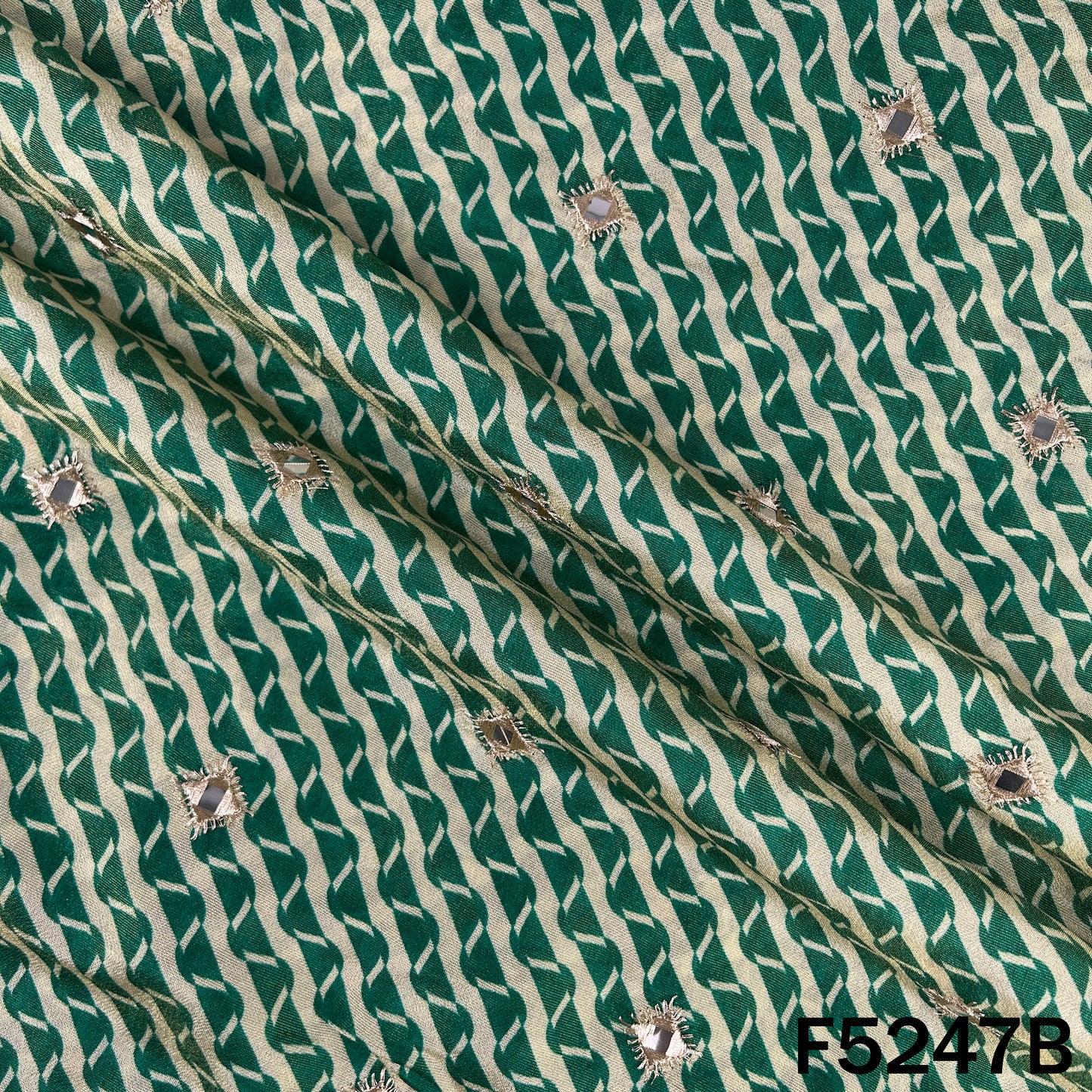 Zari Faux Mirror Work Tissue Silk Fabric - F5247