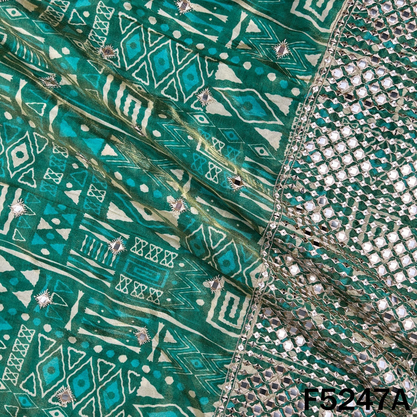 Zari Faux Mirror Work Tissue Silk Fabric - F5247
