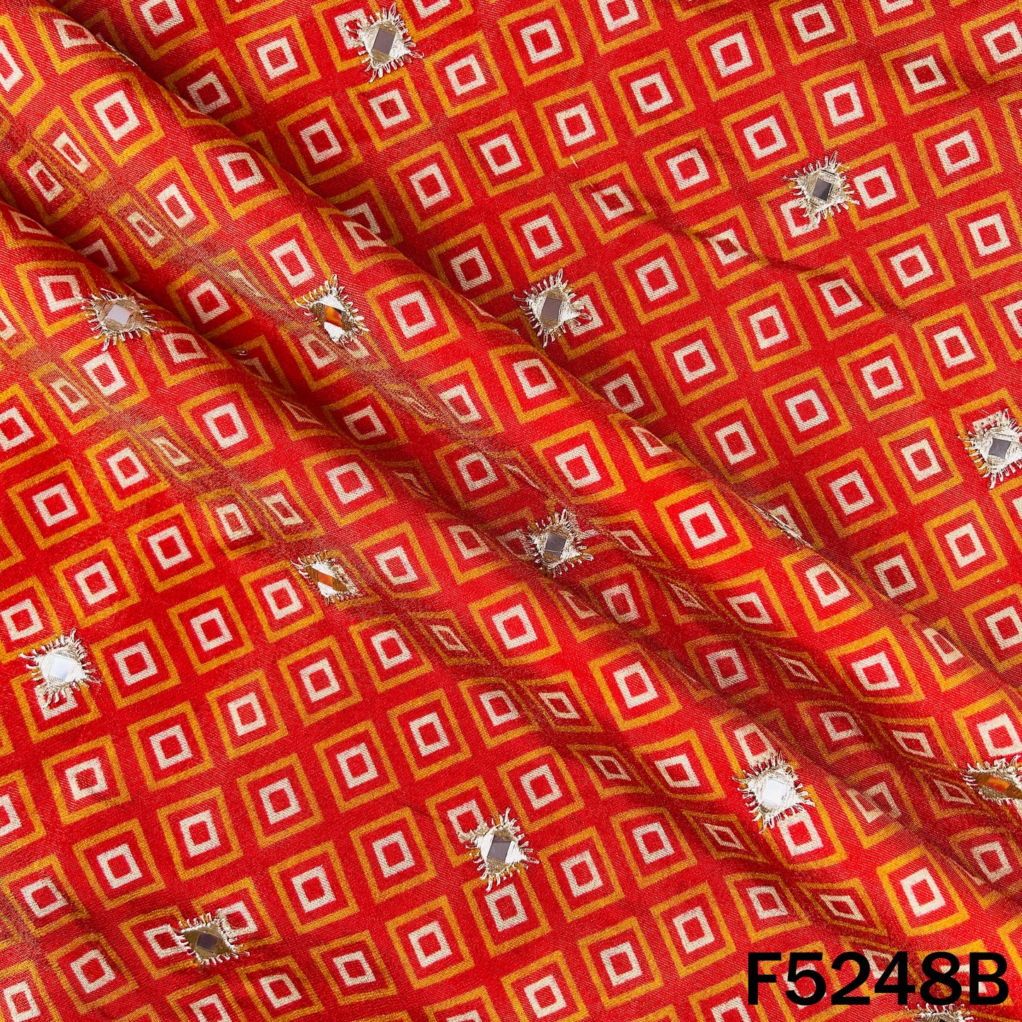 Zari Faux Mirror Work Tissue Silk Fabric - F5248