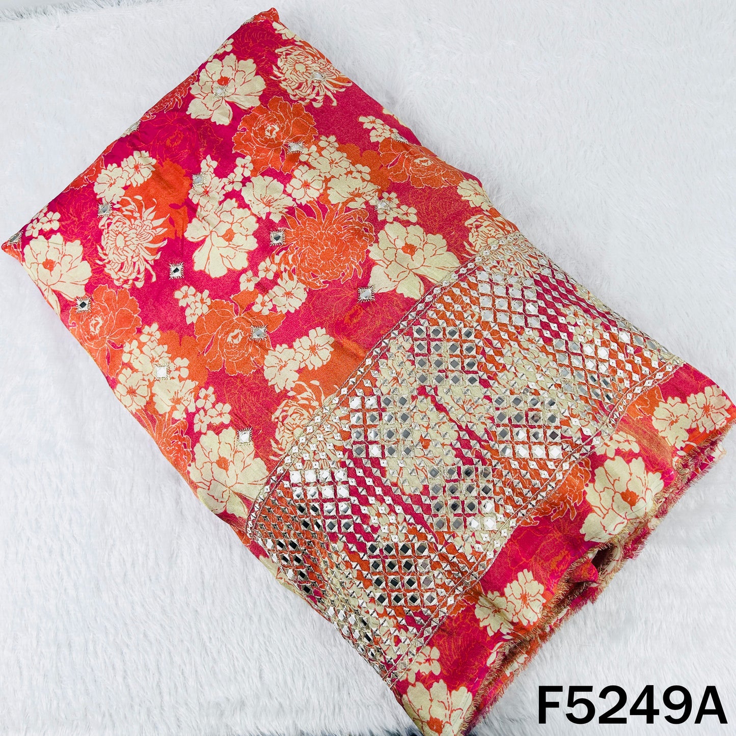Zari Faux Mirror Work Tissue Silk Fabric - F5249