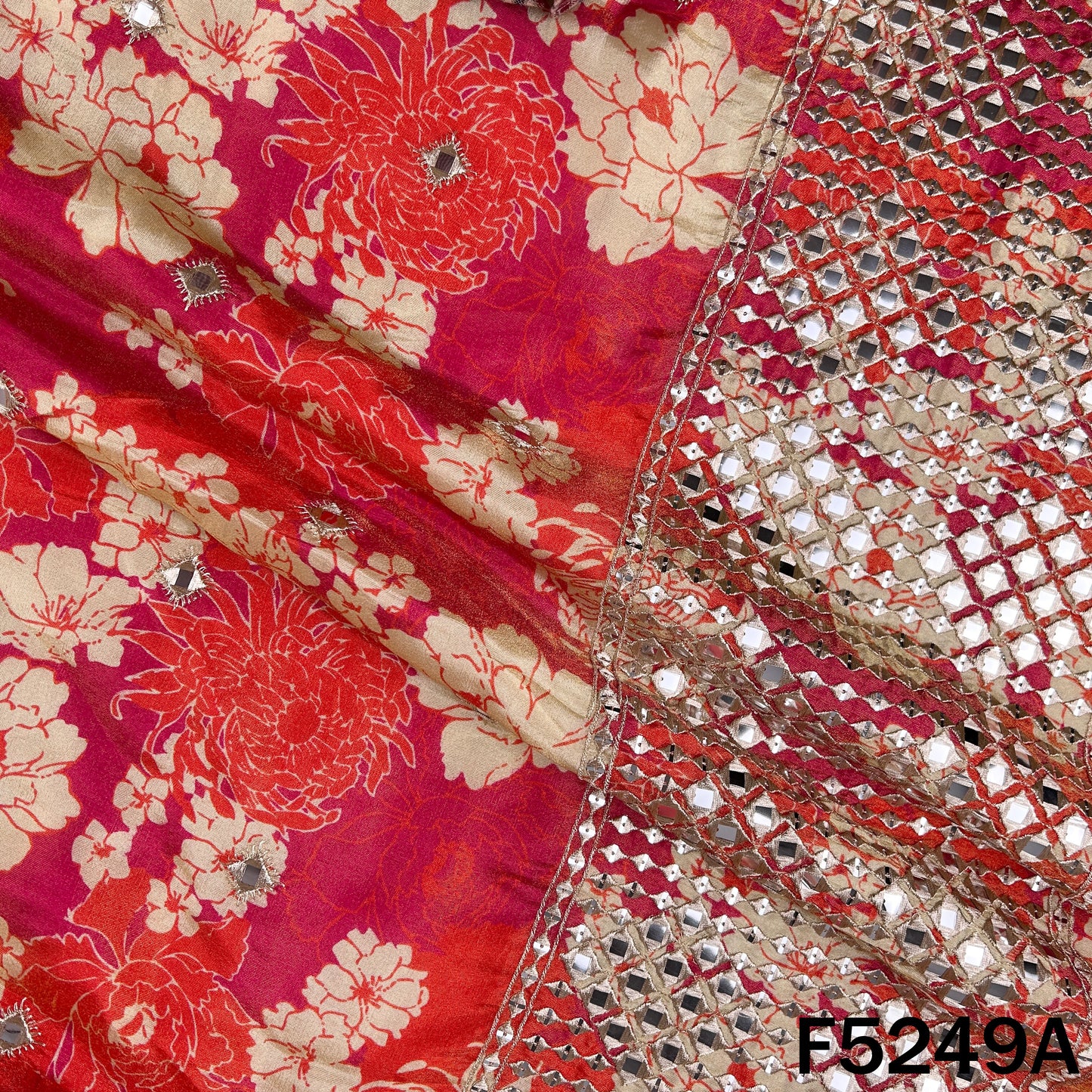 Zari Faux Mirror Work Tissue Silk Fabric - F5249