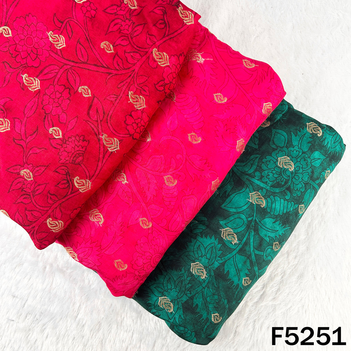 Zari Work Positional Print Jacquard Dola Silk Fabric - F5251 – Fabricroot