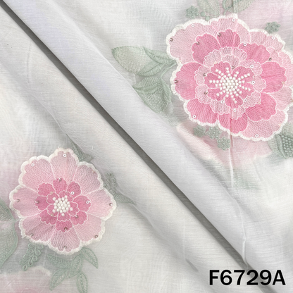 Thread Sequins Embroidered Mul Chanderi Fabric - F6729