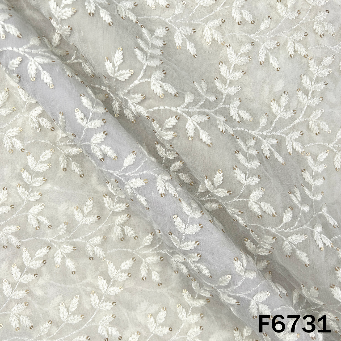Dyeable Thread Sequins Embroidered Georgette Fabric - F6731