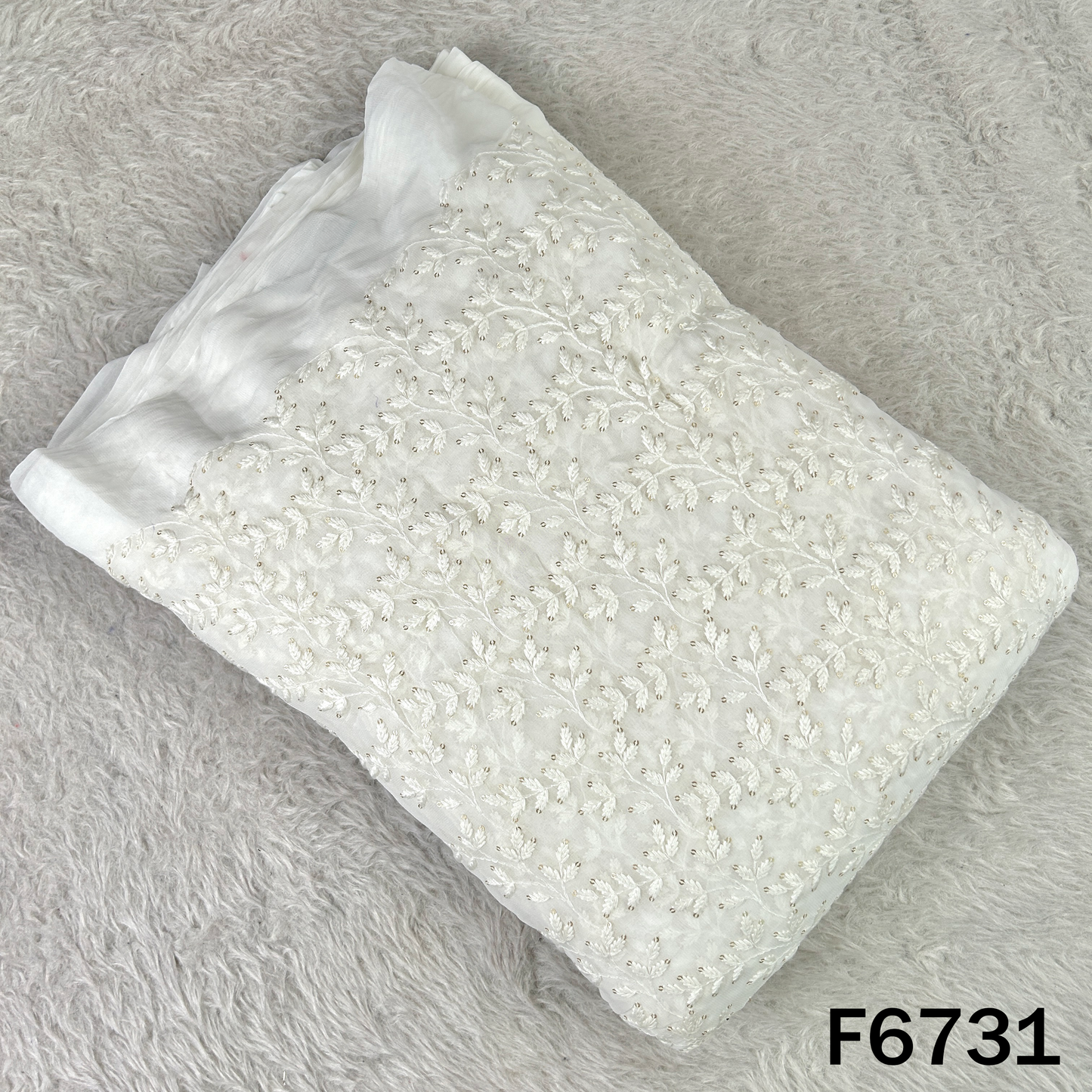 Dyeable Thread Sequins Embroidered Georgette Fabric - F6731