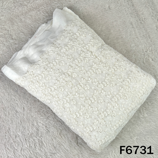 Dyeable Thread Sequins Embroidered Georgette Fabric - F6731