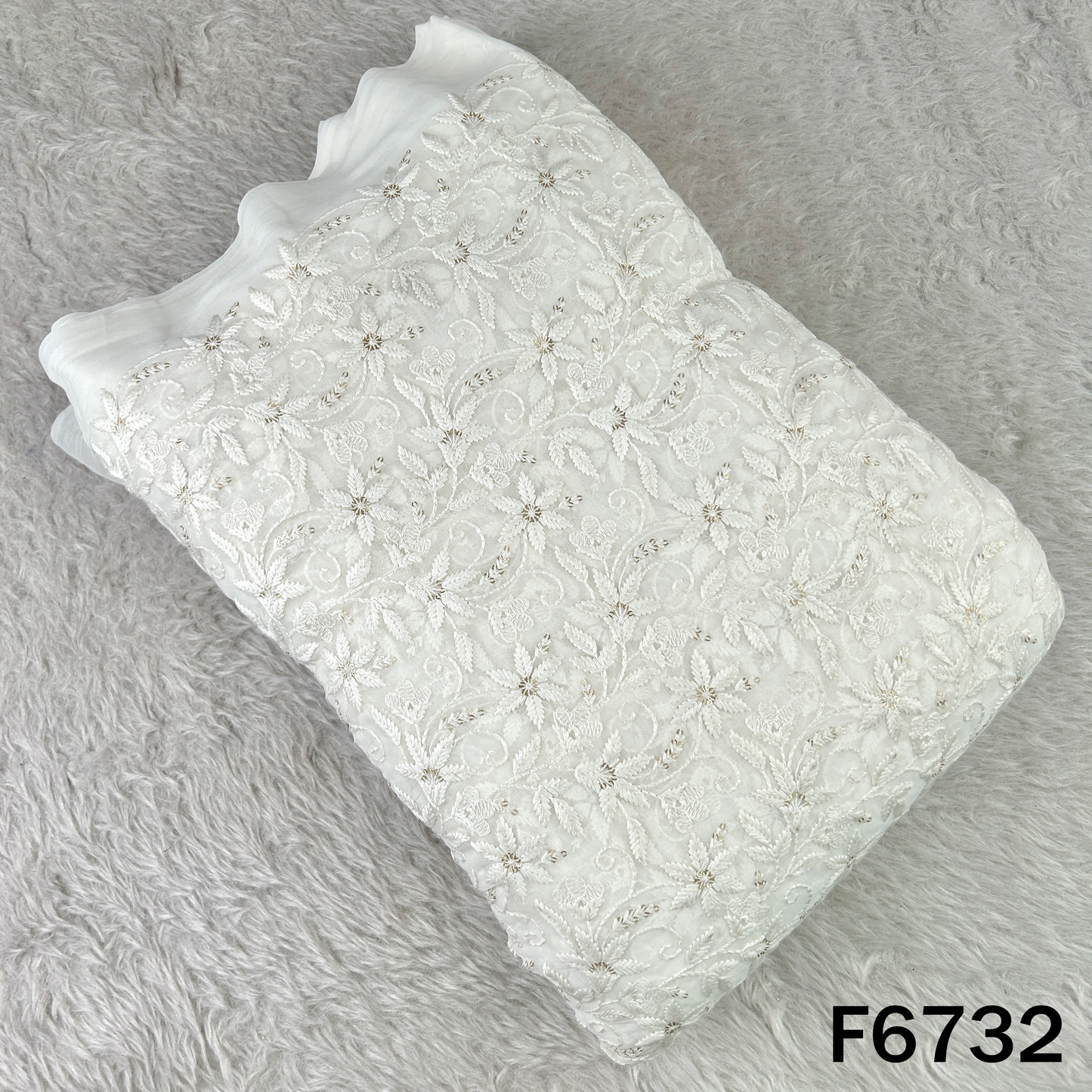Dyeable Thread Sequins Embroidered Georgette Fabric - F6732