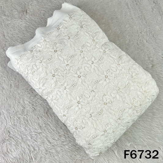 Dyeable Thread Sequins Embroidered Georgette Fabric - F6732