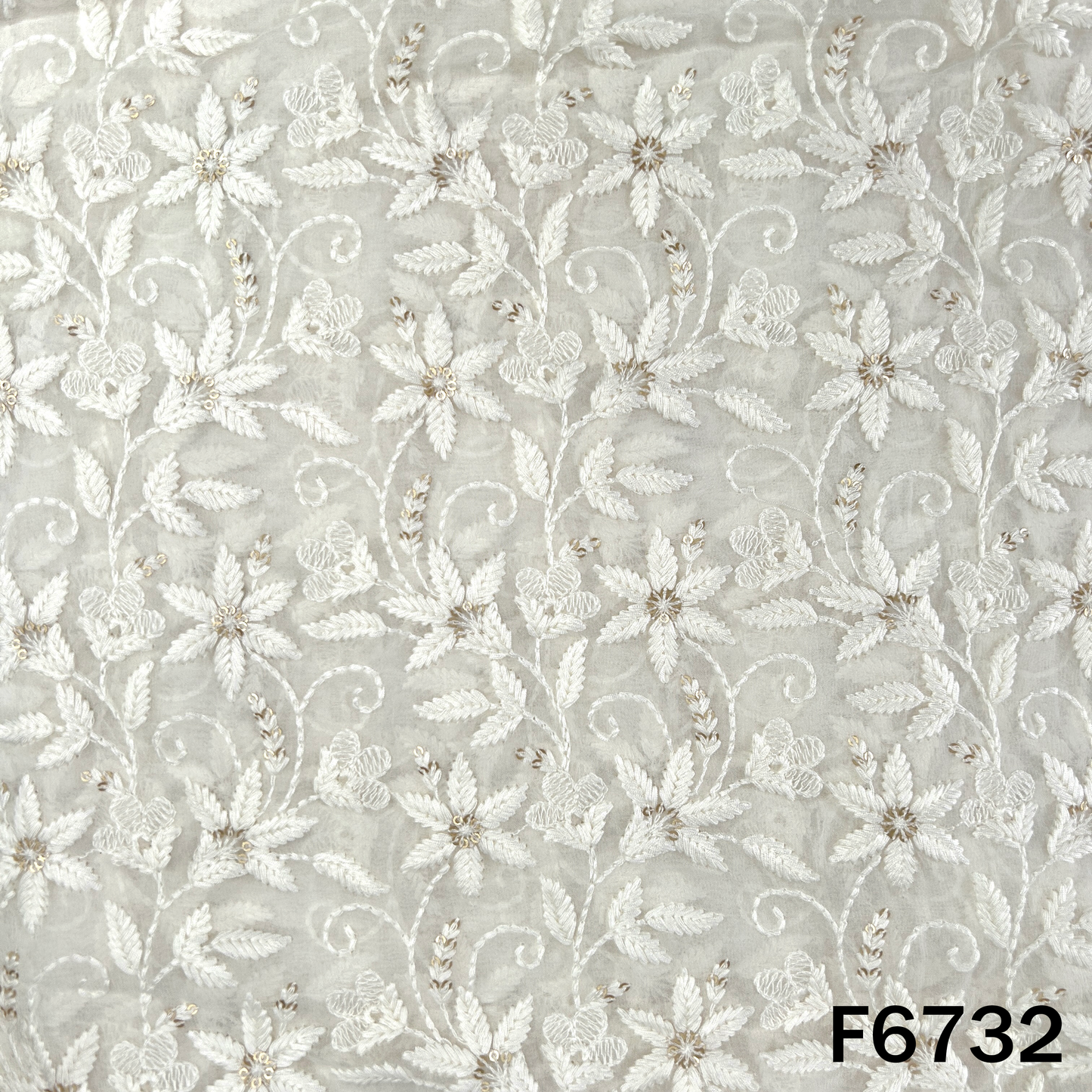 Dyeable Thread Sequins Embroidered Georgette Fabric - F6732