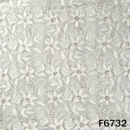 Dyeable Thread Sequins Embroidered Georgette Fabric - F6732