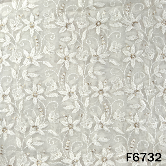 Dyeable Thread Sequins Embroidered Georgette Fabric - F6732