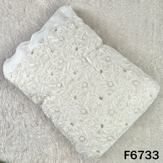 Dyeable Thread Sequins Embroidered Georgette Fabric - F6733