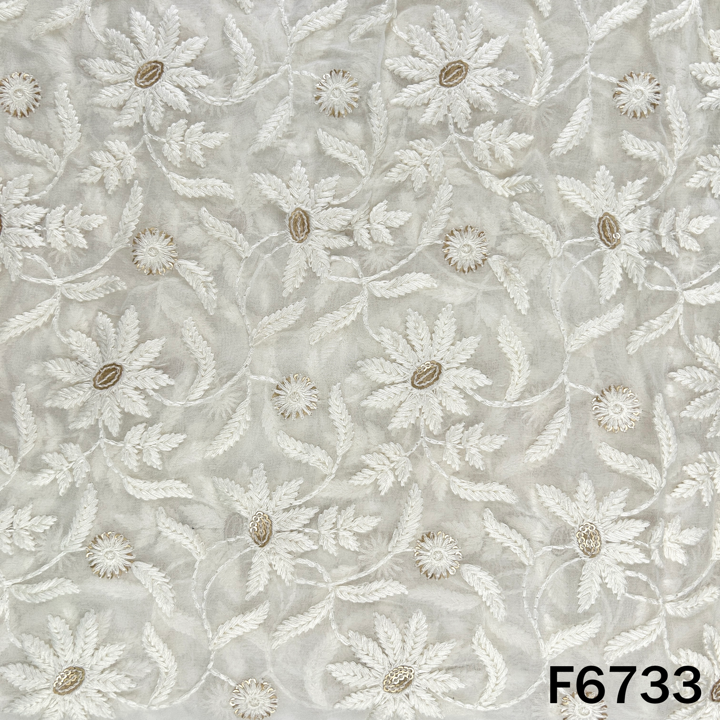Dyeable Thread Sequins Embroidered Georgette Fabric - F6733