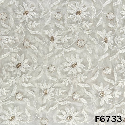 Dyeable Thread Sequins Embroidered Georgette Fabric - F6733