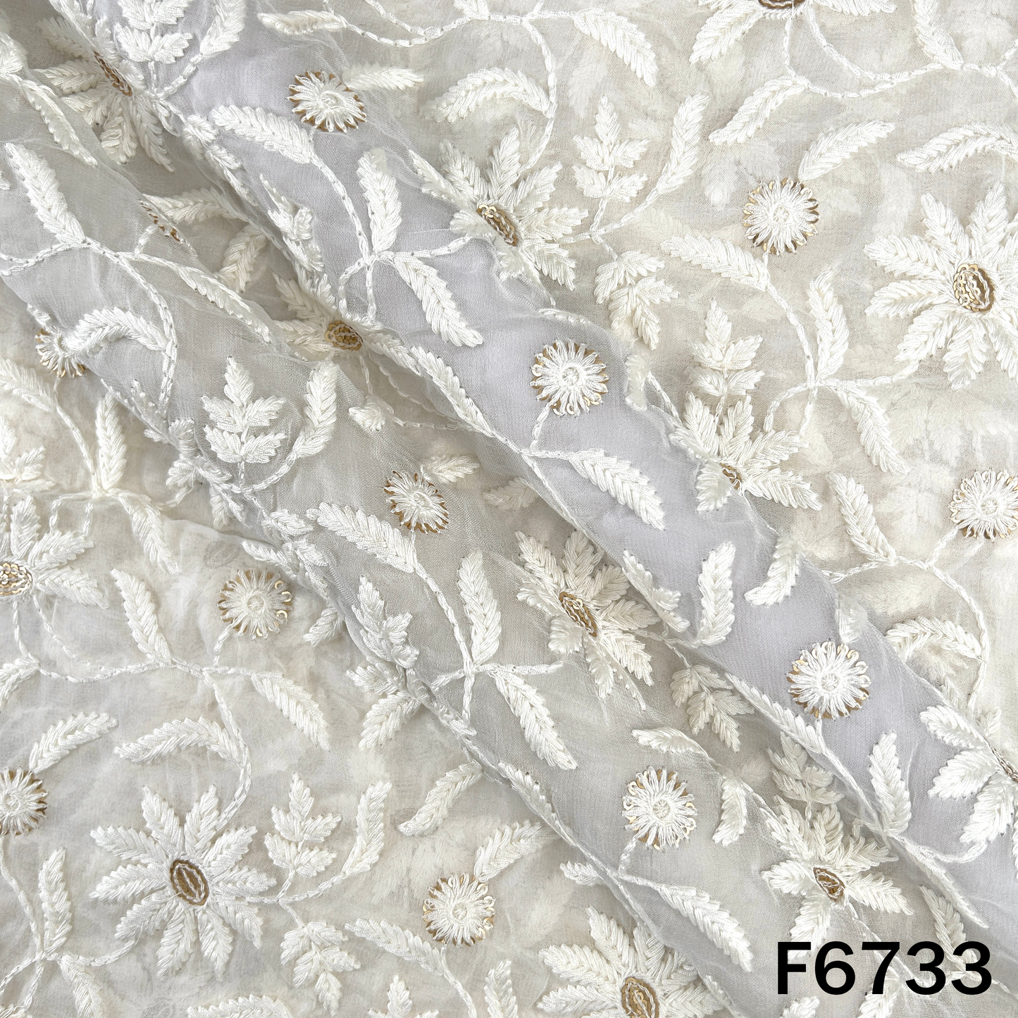 Dyeable Thread Sequins Embroidered Georgette Fabric - F6733