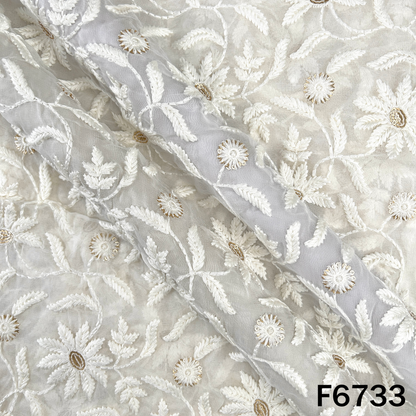 Dyeable Thread Sequins Embroidered Georgette Fabric - F6733