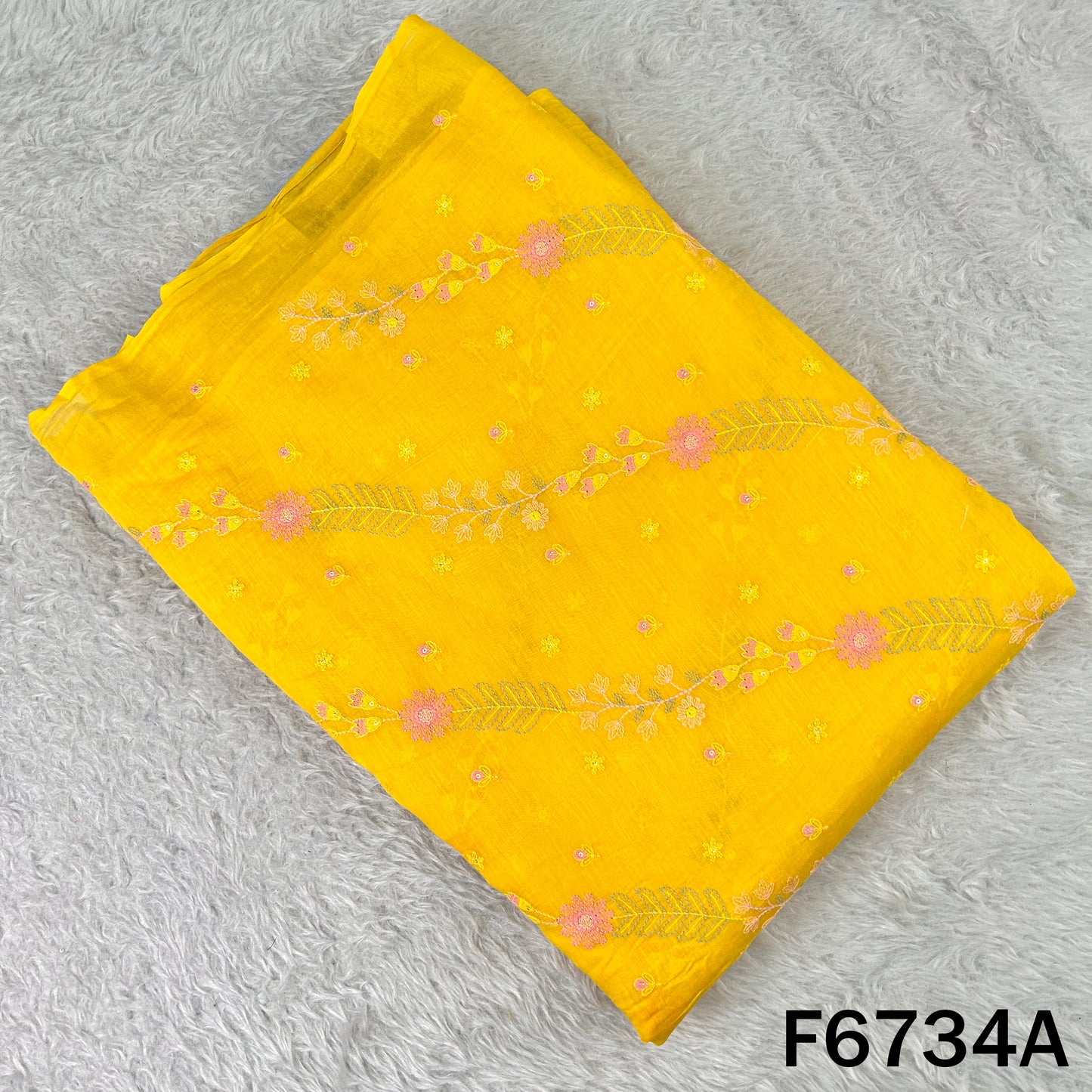 Thread Sequins Embroidered Mul Chanderi Fabric - F6734