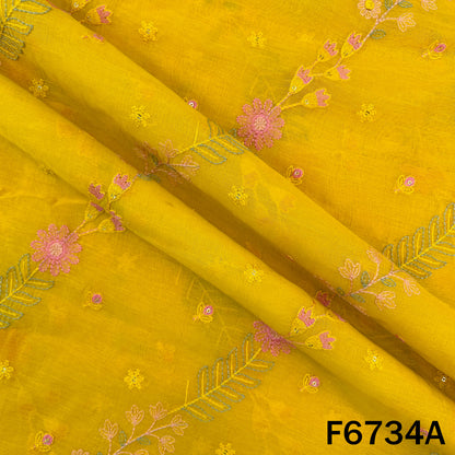 Thread Sequins Embroidered Mul Chanderi Fabric - F6734