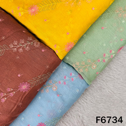Thread Sequins Embroidered Mul Chanderi Fabric - F6734