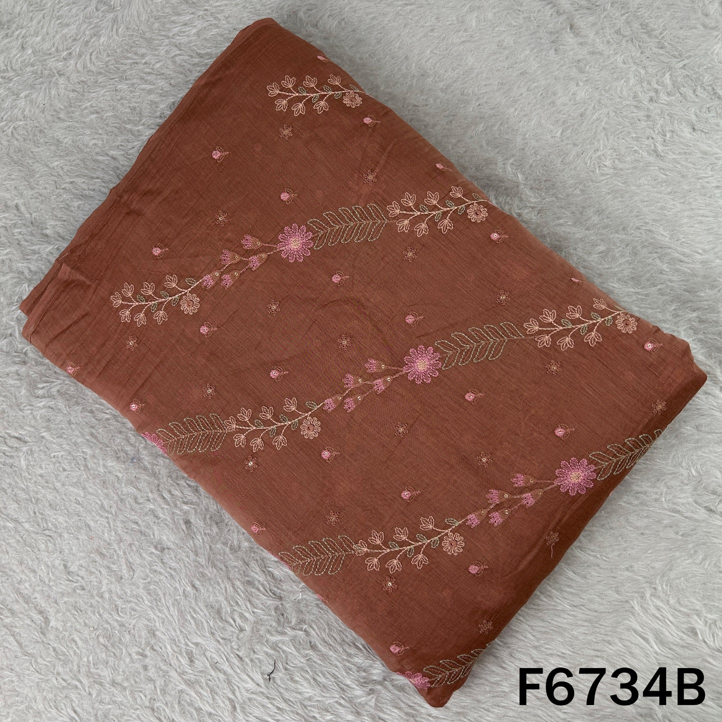 Thread Sequins Embroidered Mul Chanderi Fabric - F6734