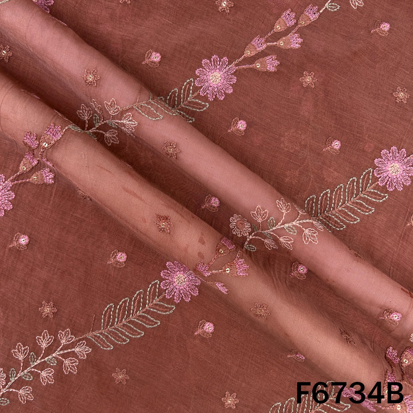 Thread Sequins Embroidered Mul Chanderi Fabric - F6734