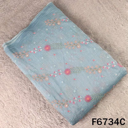 Thread Sequins Embroidered Mul Chanderi Fabric - F6734