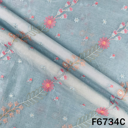 Thread Sequins Embroidered Mul Chanderi Fabric - F6734