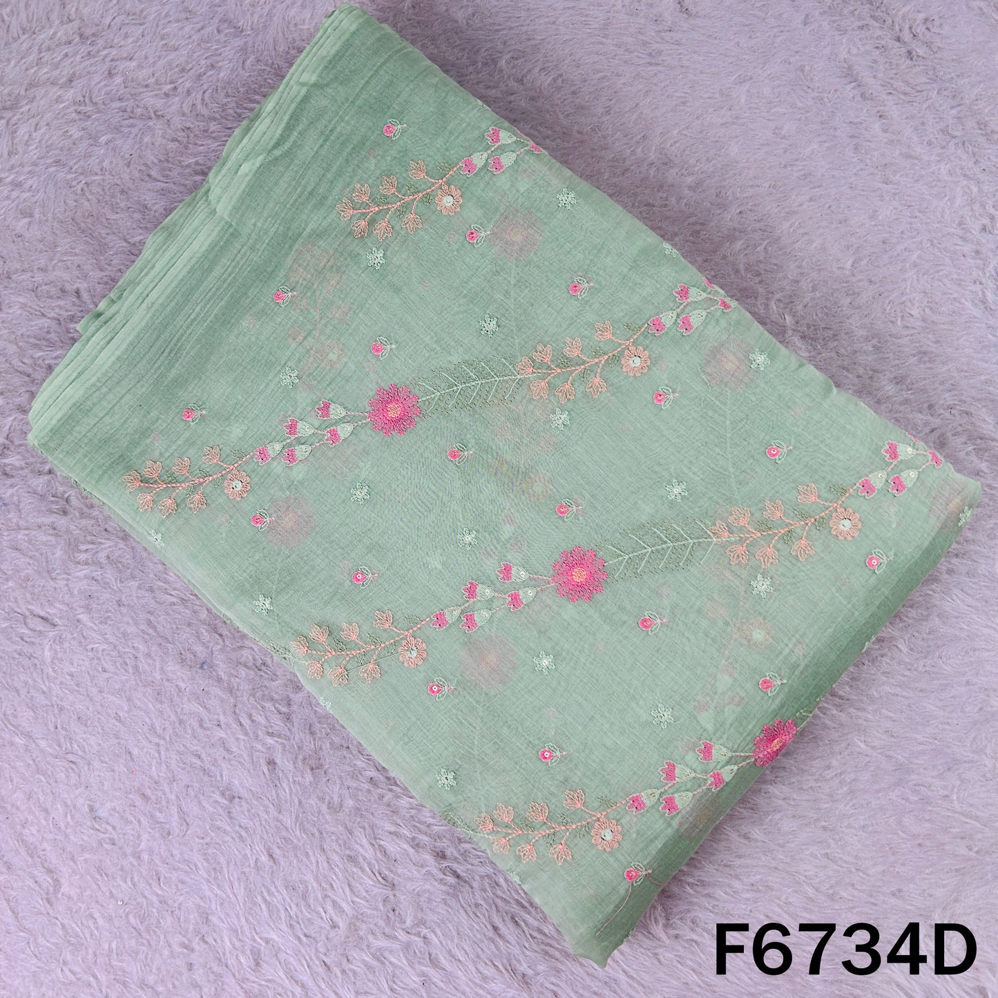 Thread Sequins Embroidered Mul Chanderi Fabric - F6734
