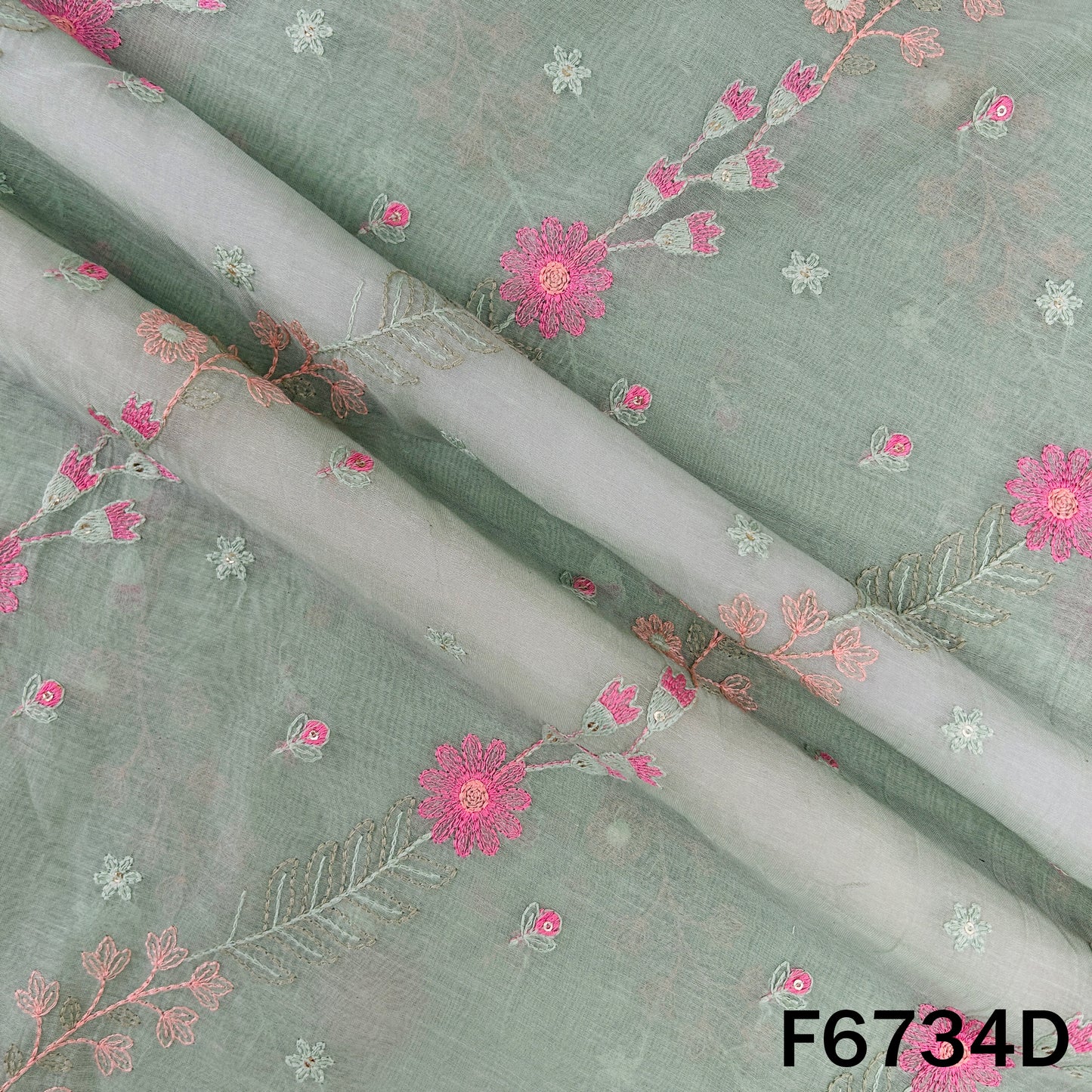 Thread Sequins Embroidered Mul Chanderi Fabric - F6734