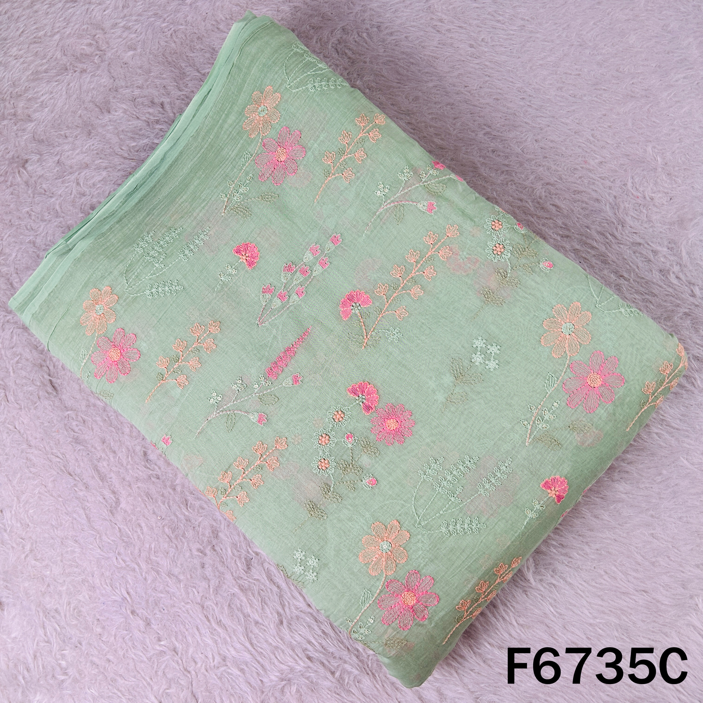 Thread Sequins Embroidered Mul Chanderi Fabric - F6735