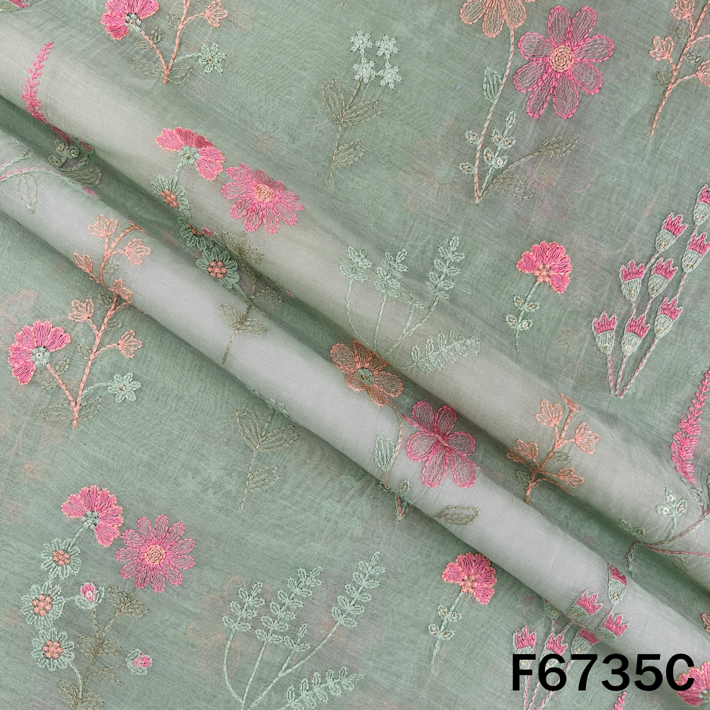 Thread Sequins Embroidered Mul Chanderi Fabric - F6735