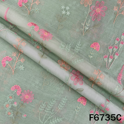 Thread Sequins Embroidered Mul Chanderi Fabric - F6735
