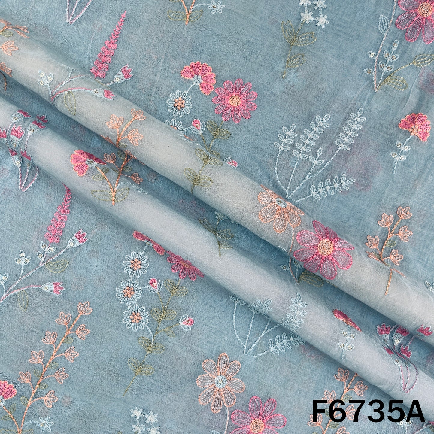 Thread Sequins Embroidered Mul Chanderi Fabric - F6735
