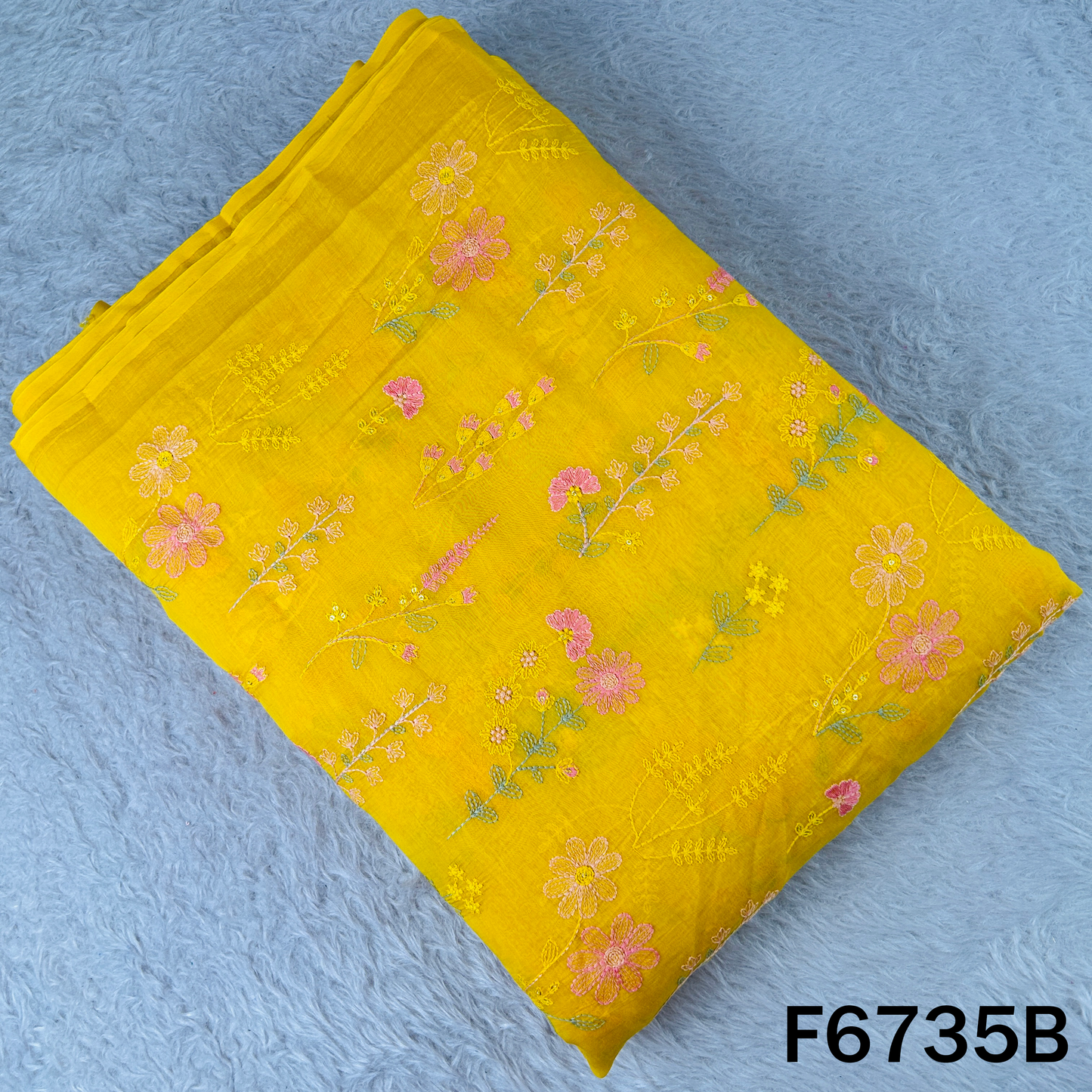 Thread Sequins Embroidered Mul Chanderi Fabric - F6735